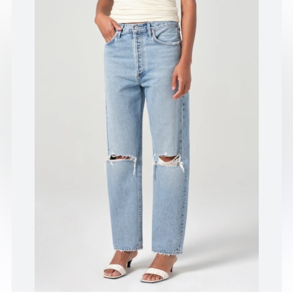 AGOLDE 90s Pinch Waist Ripped High Waist Straight Leg Jeans SZ 28 in Backdrop - Picture 1 of 16